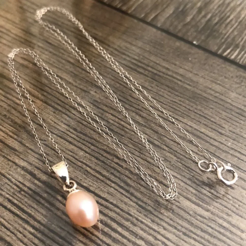 Nataliya V Collister NVC Pink Pearl Drop Sterling Silver Necklace